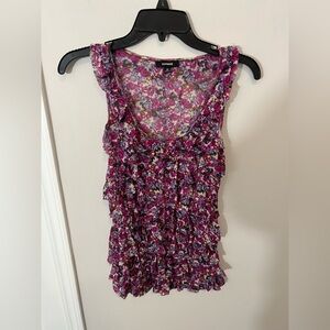Express Floral Ruffle Tank Top - Pink